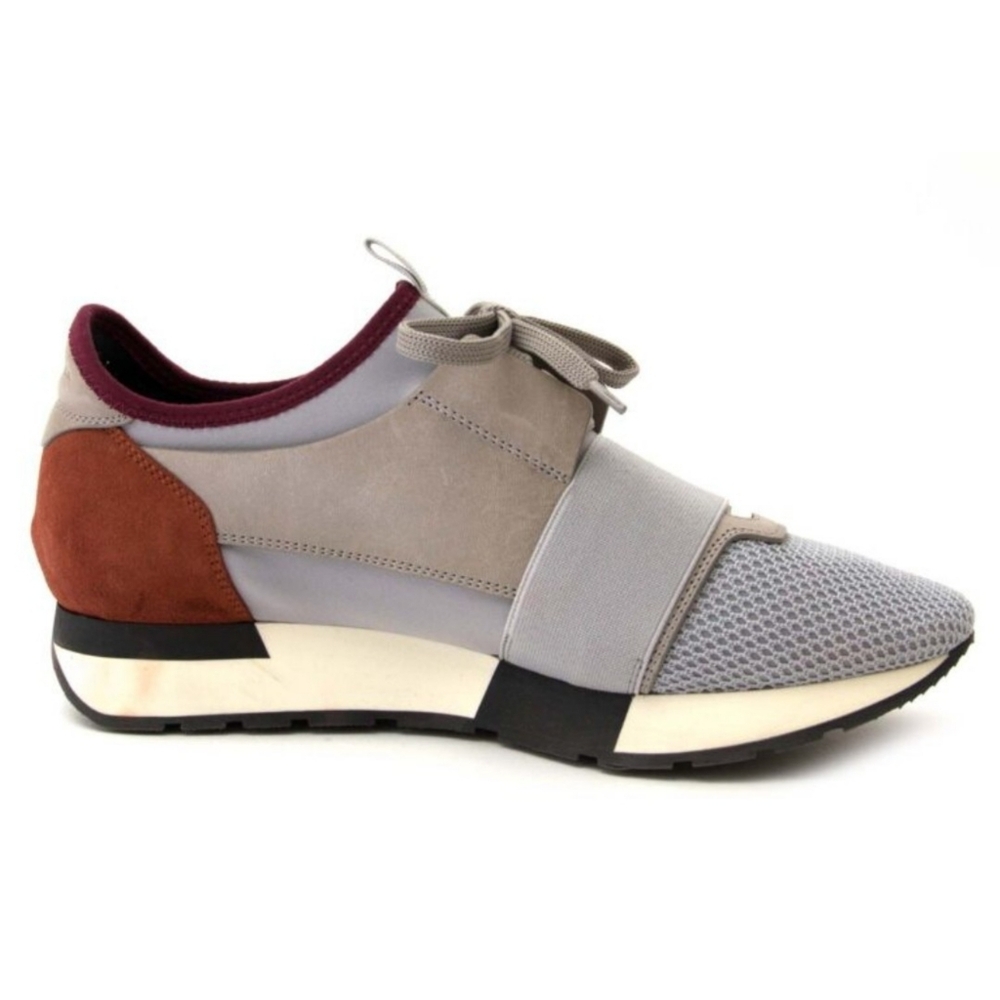 Balenciaga Women's Grey/Brown Suede and Mesh Race Runner Sneakers SZ 39 (US 9)